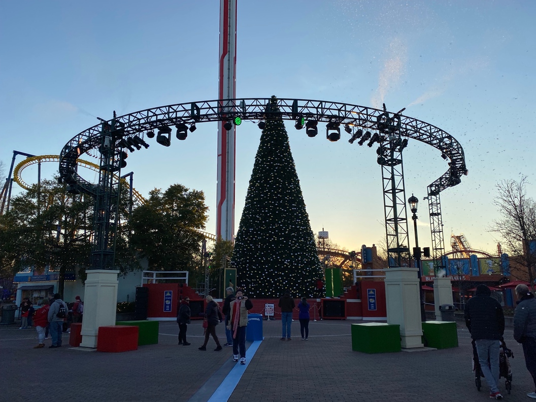 This the giant Christmas tree at Celebration Plaza just inside the front gate.