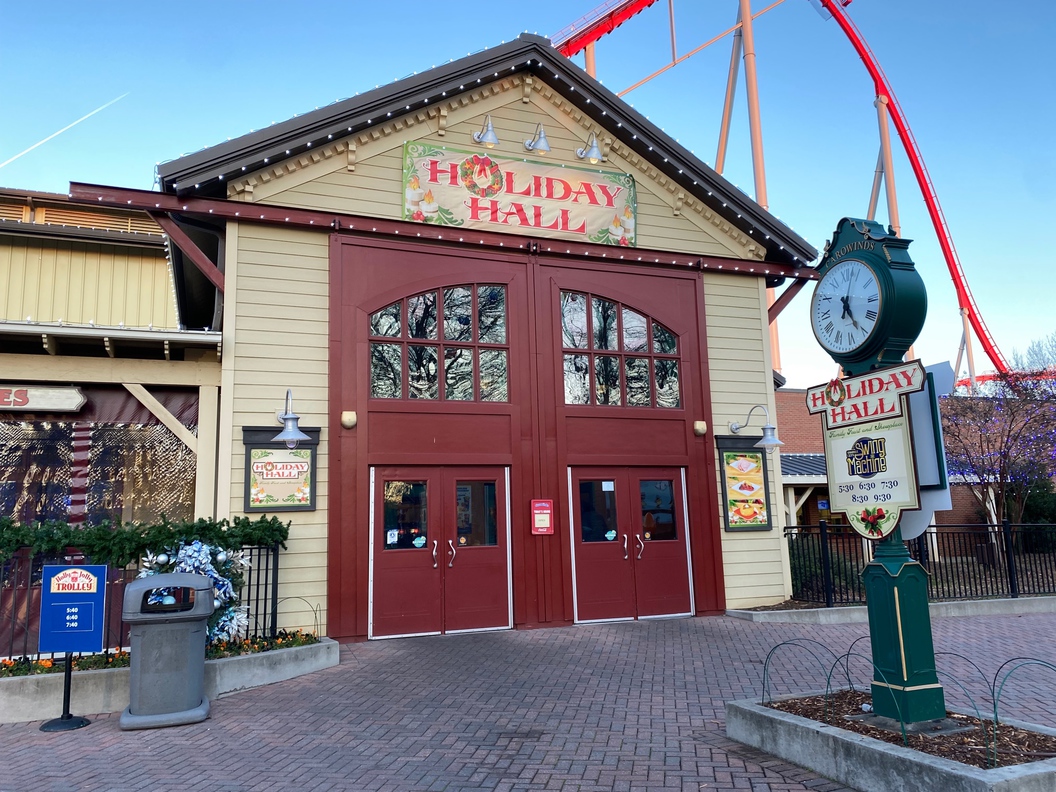 This is Harmony Hall, renamed Holiday Hall, at Carowinds WinterFest.