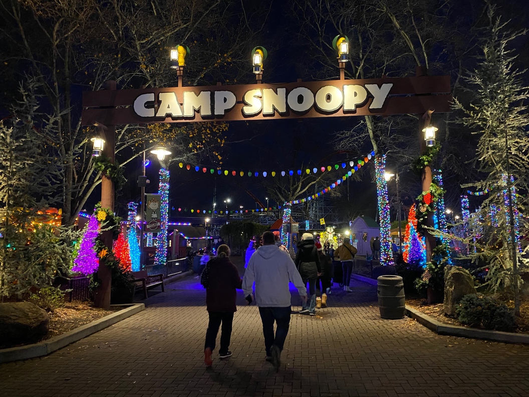 Camp Snoopy has been decorated for Christmas and is called Charlie Brown's Christmas Town on the WinterFest map.