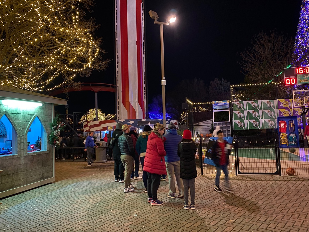 The giant red-and-white striped pole is part of the Carolina Skytower ride.
