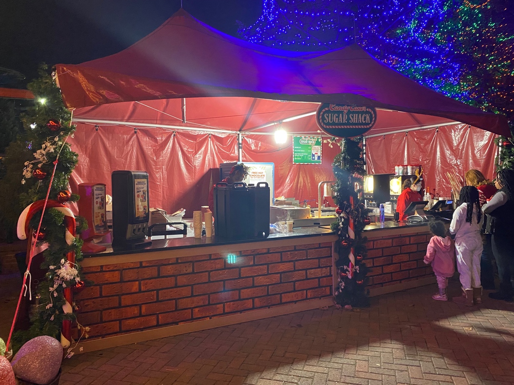 This is the Candy Cane Sugar Shack where all kinds of Christmas treats can be purchased.