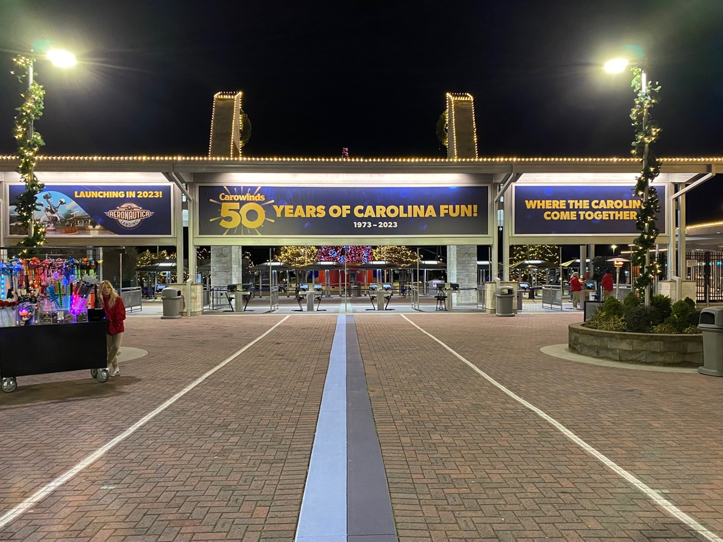 This is the exit at the end of an evening at Carowinds.