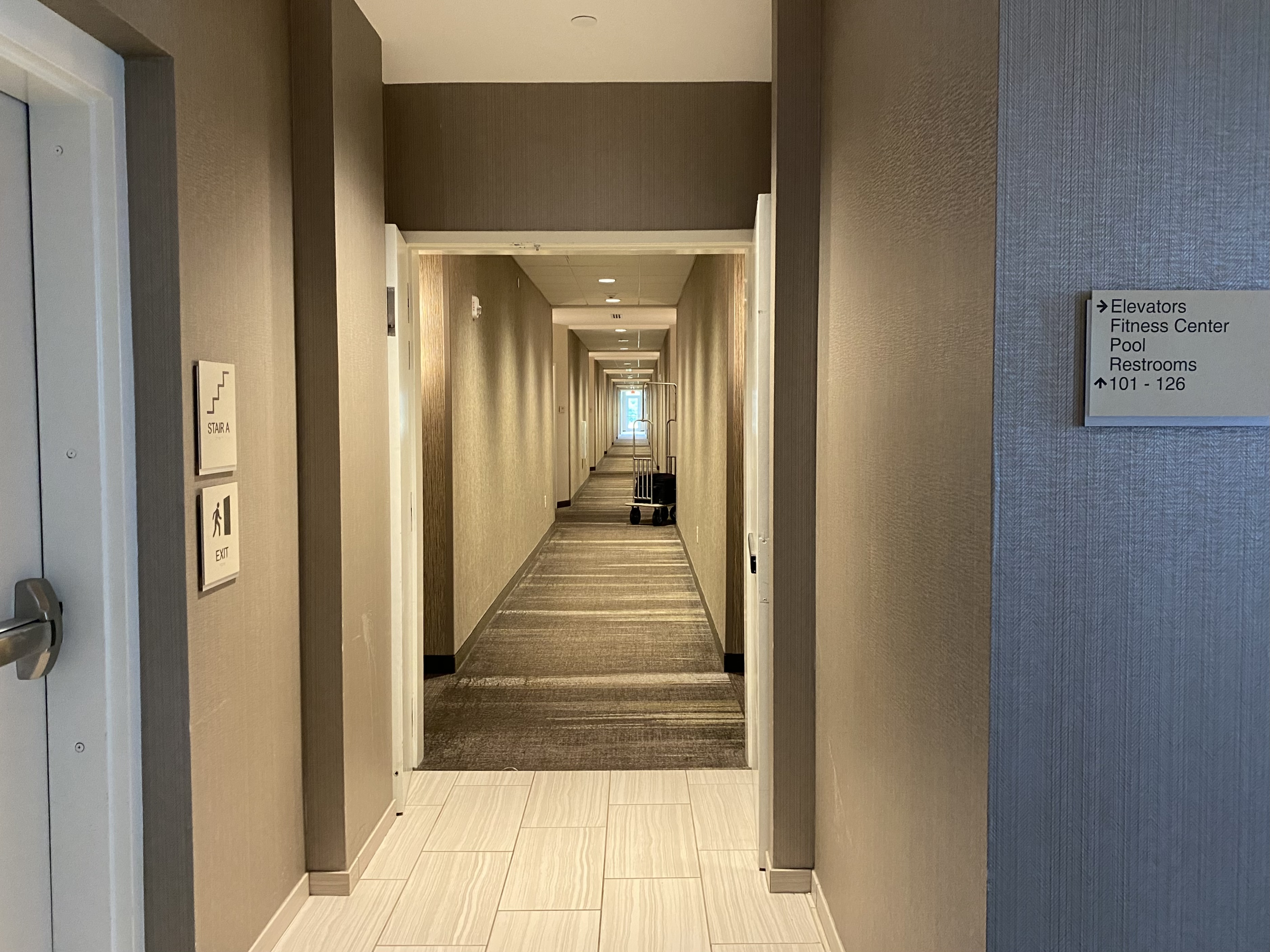 The hotel decor
      is grey and beige but the hallways are clean.