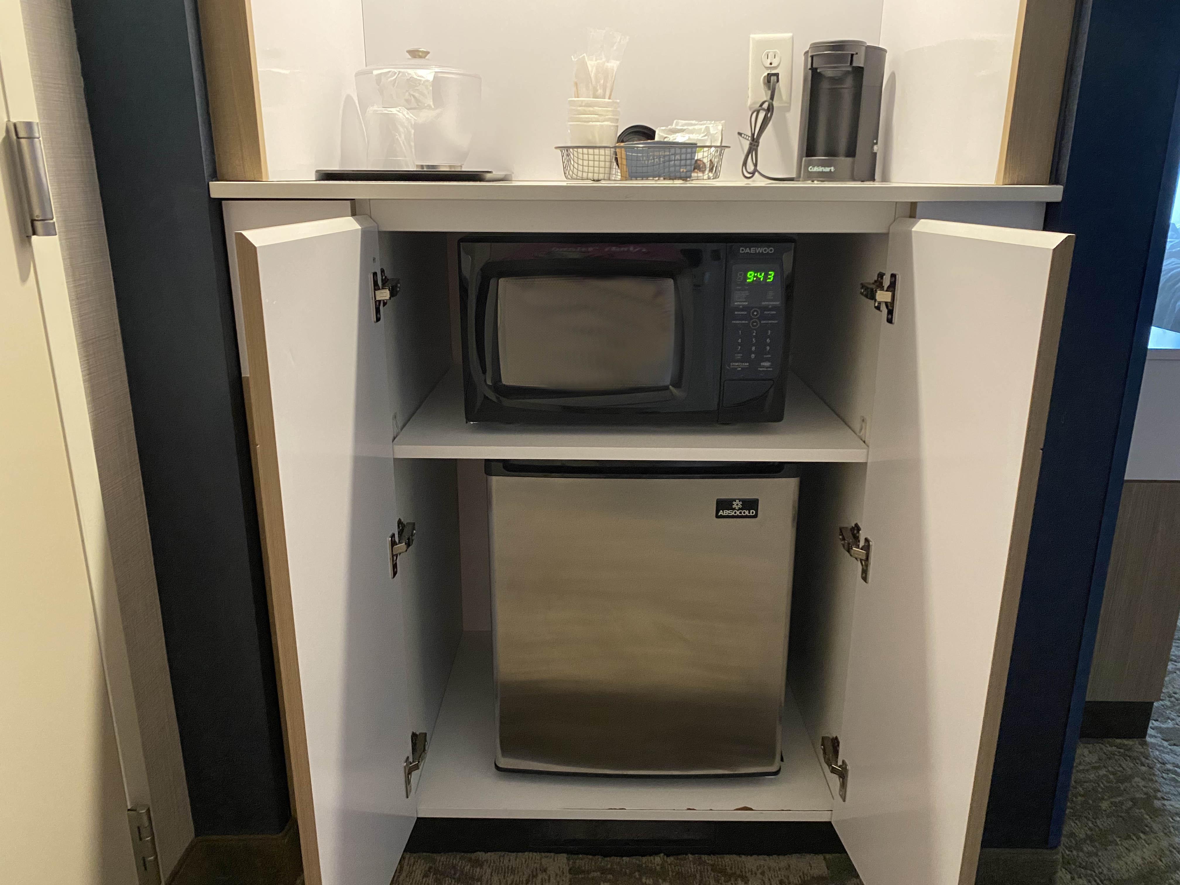 Here is
      the microwave and the refrigerator.