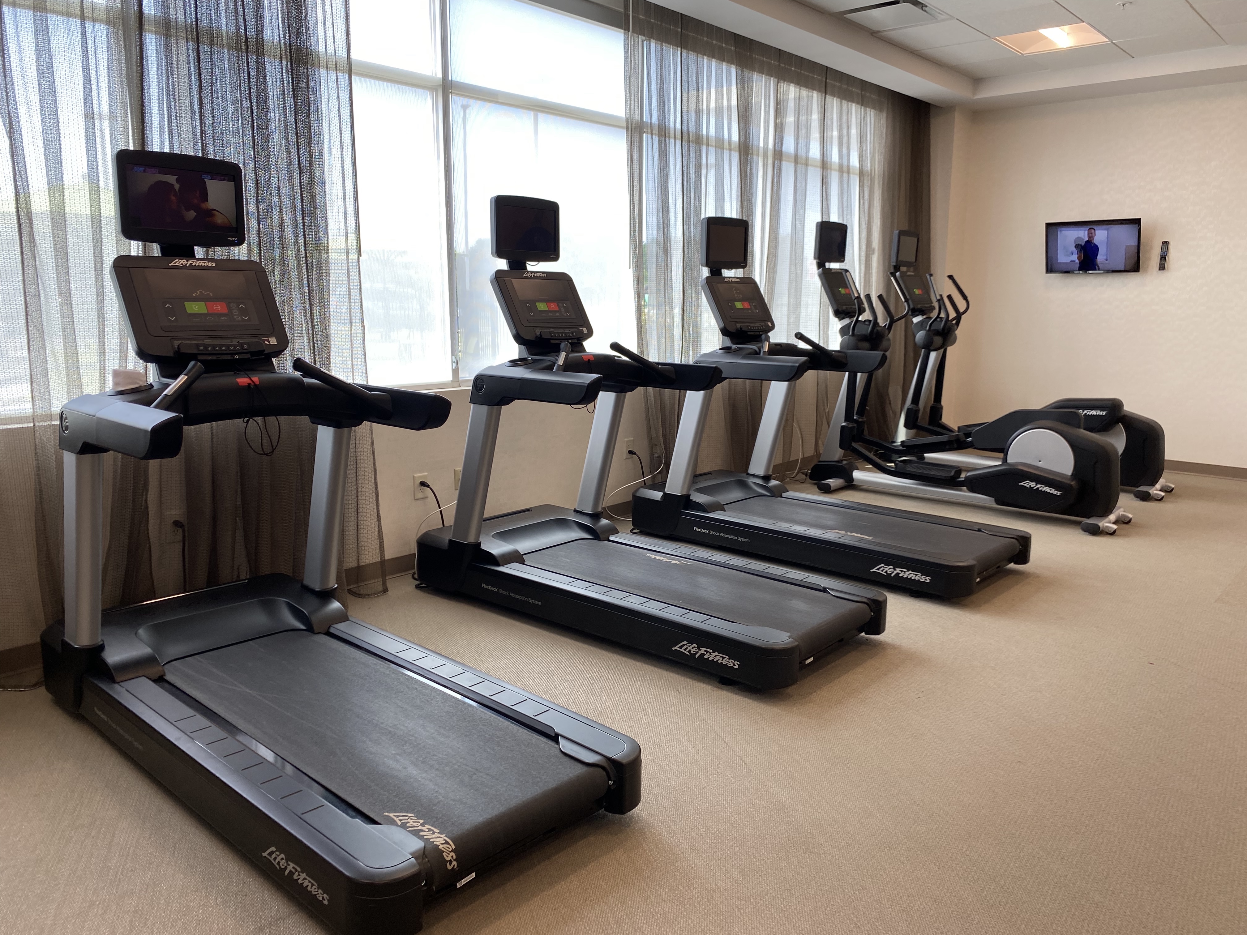 This is the
      fitness room, showing the treadmills.