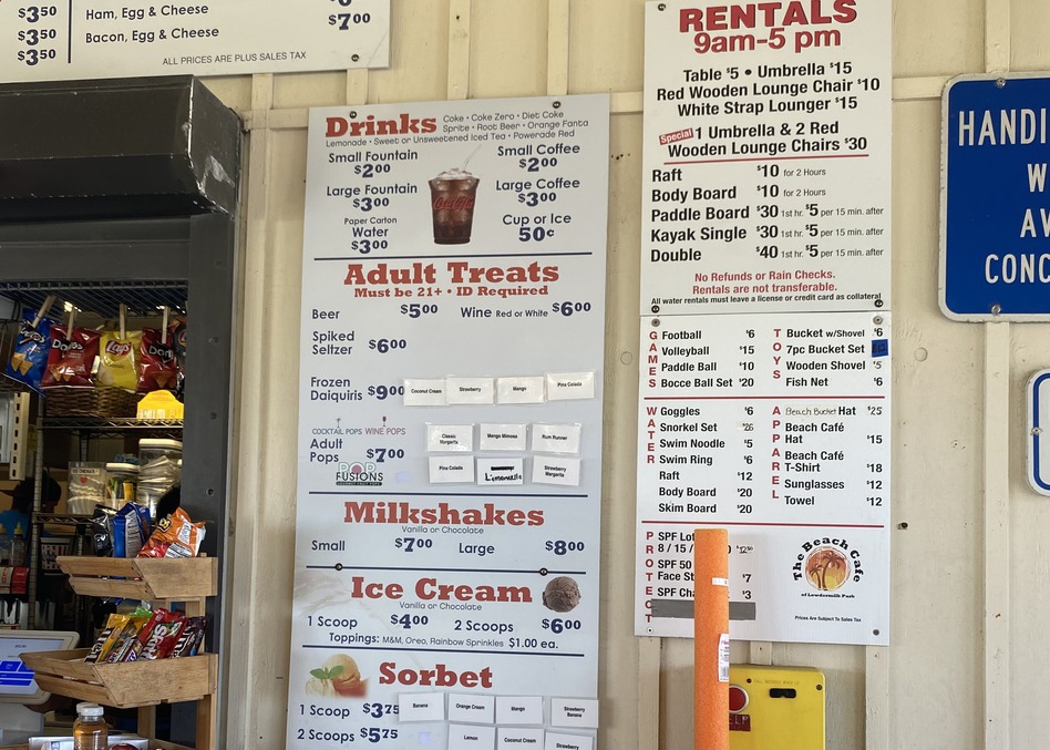 All of the
        desserts and beverages at the Beach Cafe.