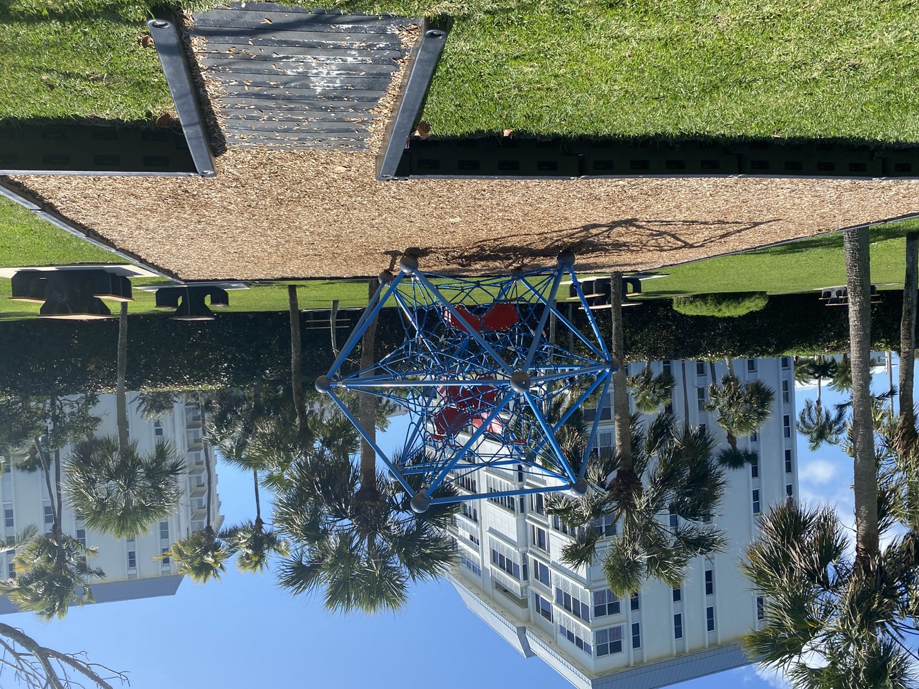 An
                intriguing children's jungle gym, southern end.