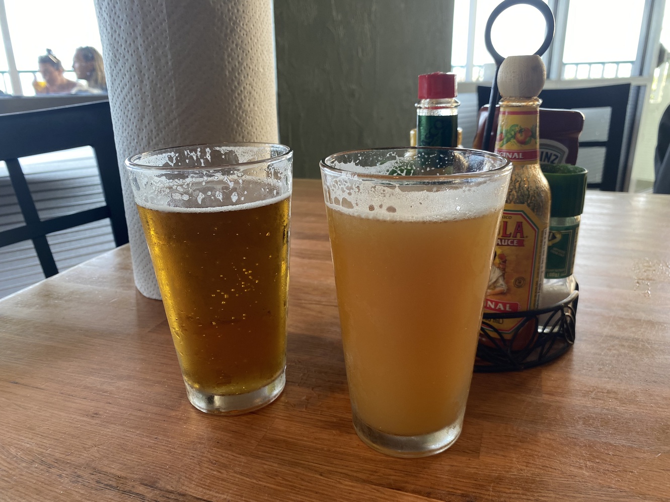 On the left is the Goose Island IPA, and on the right is the
      local Ankro IPA.
