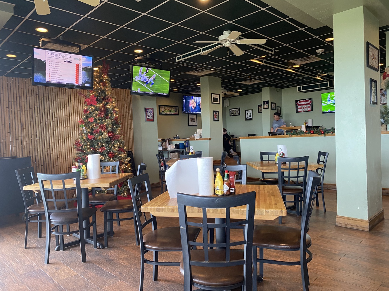 Sunset Grille is nicely decorated for Christmas.