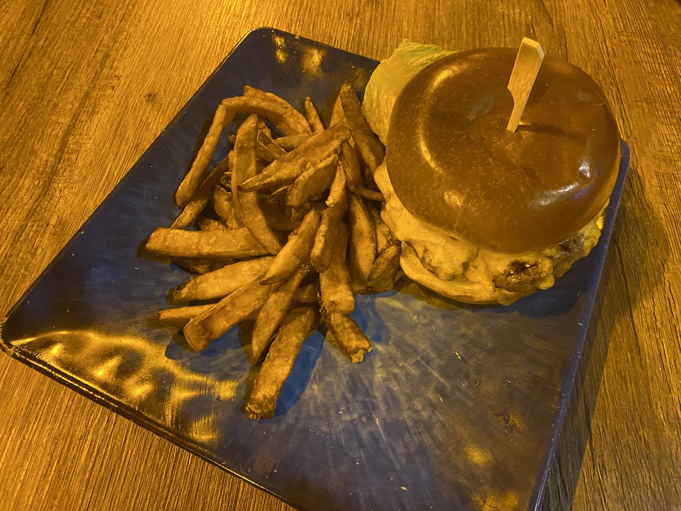 What an awesome cheeseburger and fries platter.