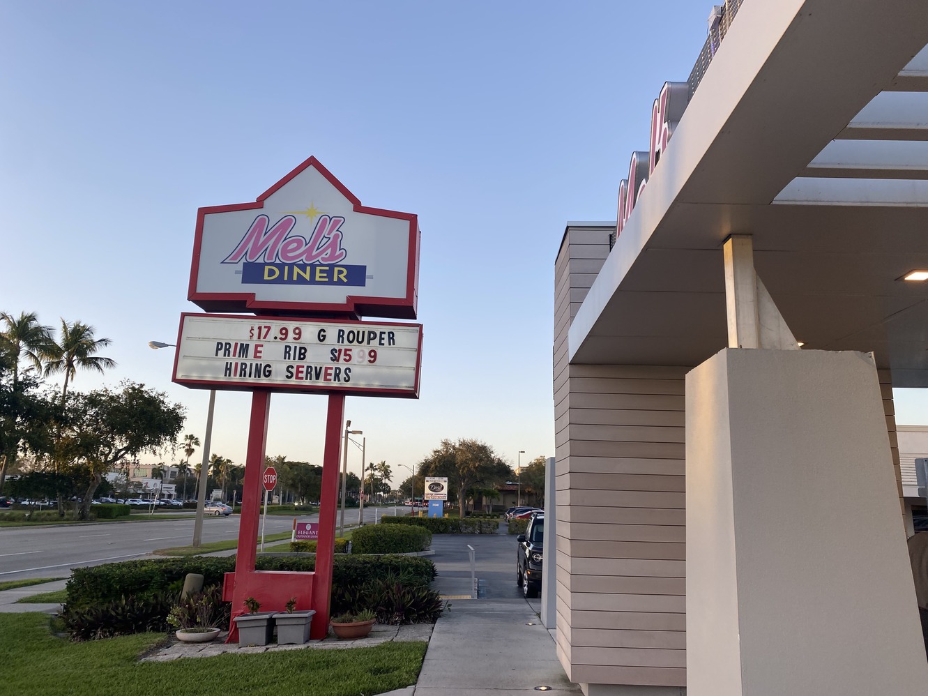 Mel's Diner
        marquee sign daytime