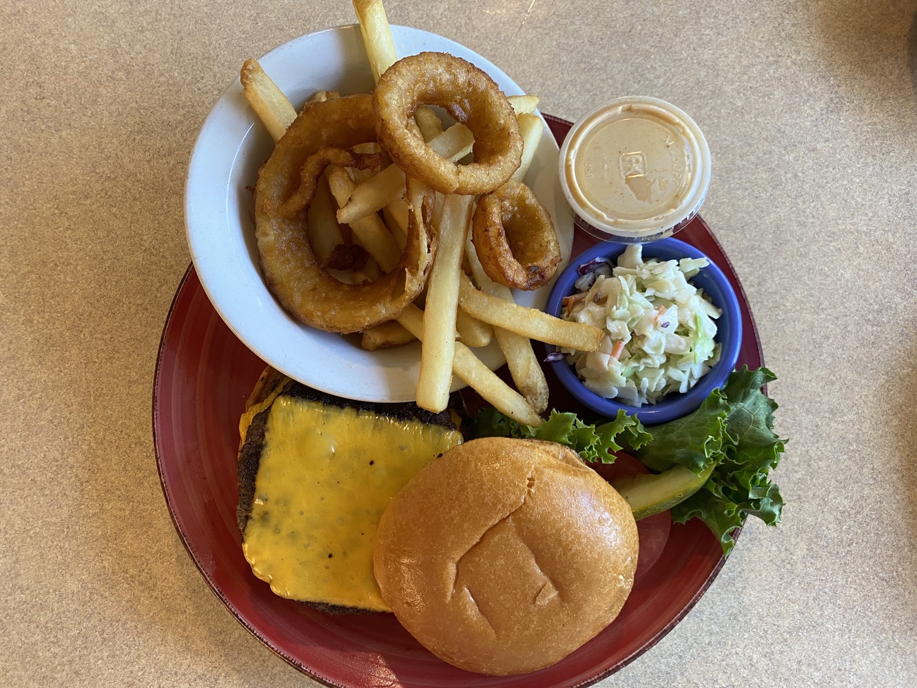 The American Idol cheeseburger was hot and juicy.