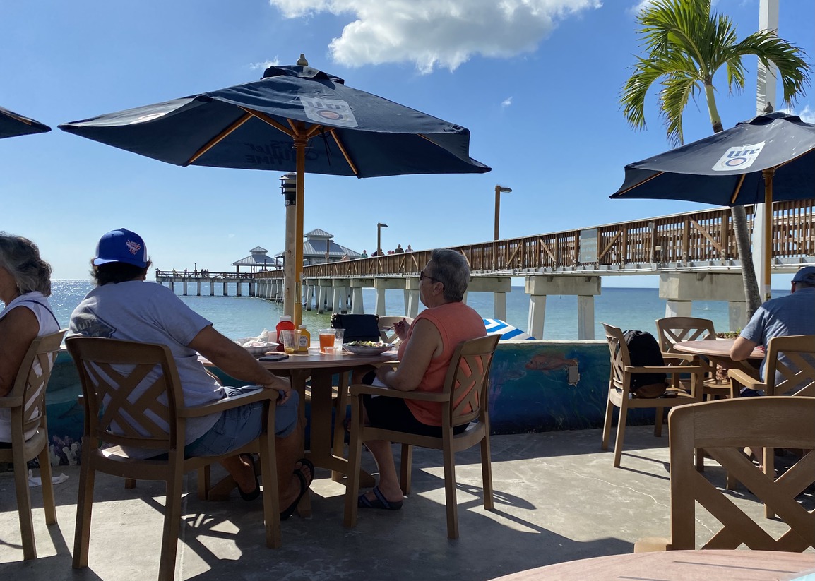 Sitting at lunch looking out at the FMB Pier.