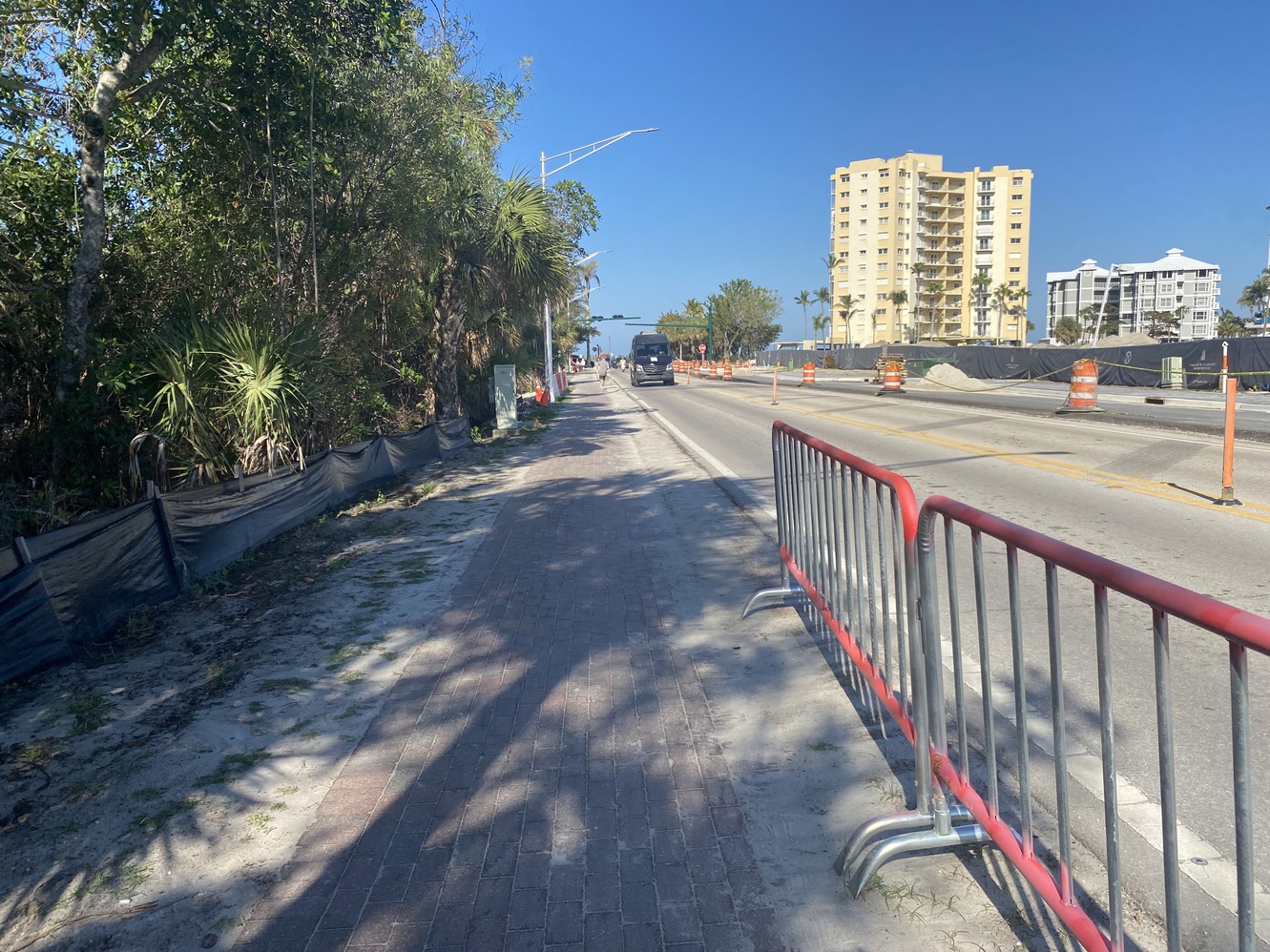 When pedestrians
      exit the garage to go to the beach, they should use the boardwalk
      to get to the sidewalk.