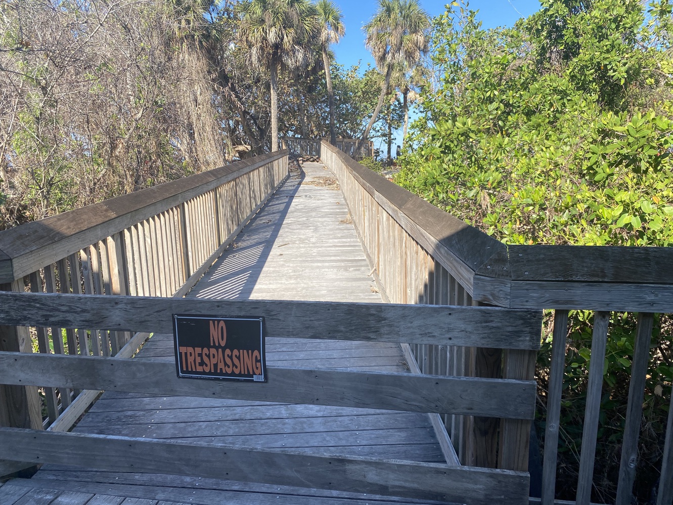 Part of the
      boardwalk at Vandy Beach is closed, due to Hurricane Ian.